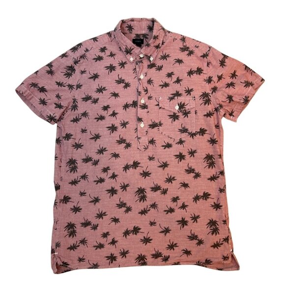 J.Crew Mens Pink Palm Tree Short Sleeve Button-Up Cotton Shirt Size L - Picture 2 of 9